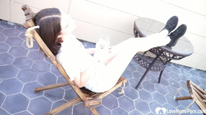 Lusty brunette sucks dick on her knees